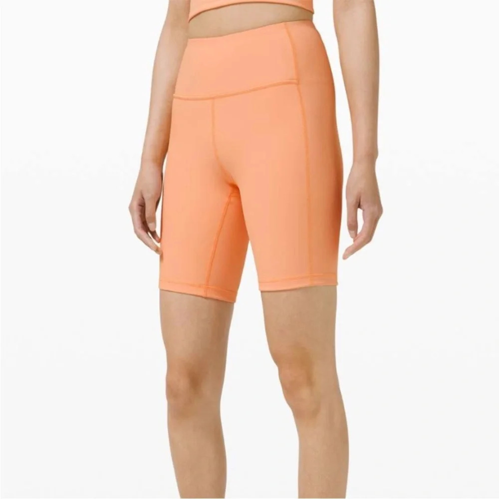 Lululemon Ribbed Contoured High Rise Short Malibu Peach Bike Shorts Size 6 B39 - Picture 2 of 6